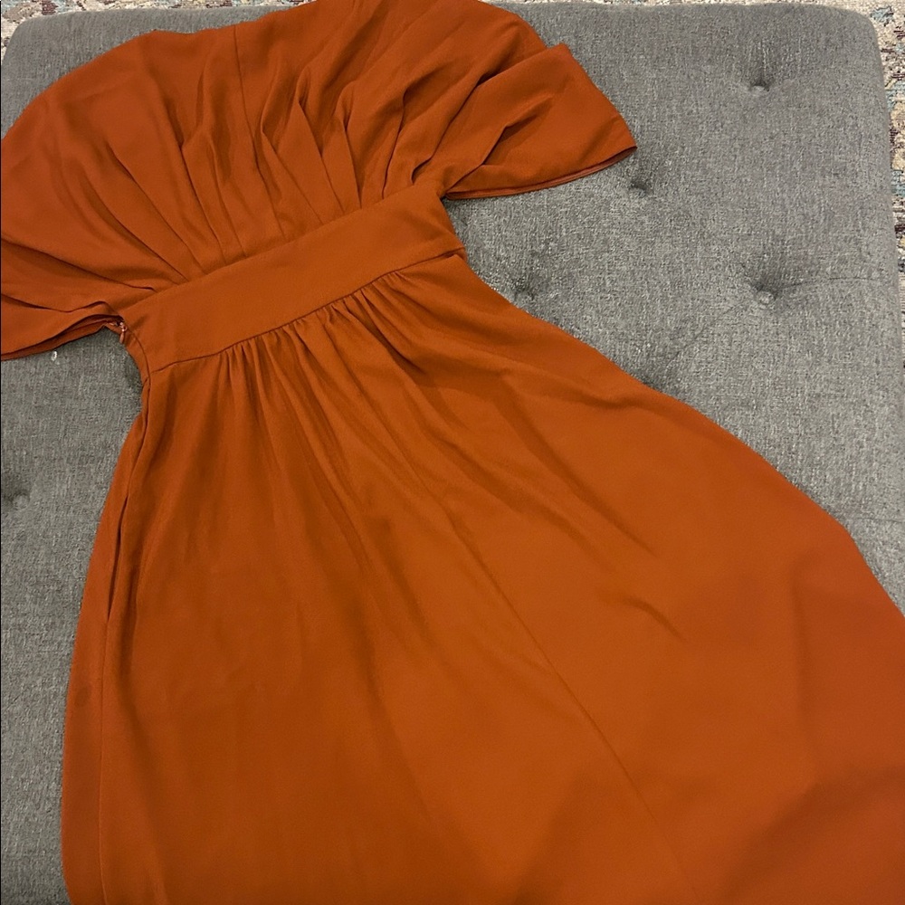 Alexia Admor Terracotta Orange V Neck High Waist Dress w/Pockets - Picture 5 of 5